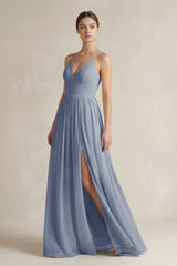 A-Line Spaghetti Strap Chiffon Bridesmaid Dress in Twilight - KISS BRIDAL BRIDESMAID DRESSES