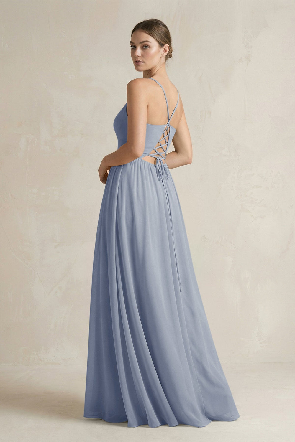 A-Line Spaghetti Strap Chiffon Bridesmaid Dress in Twilight