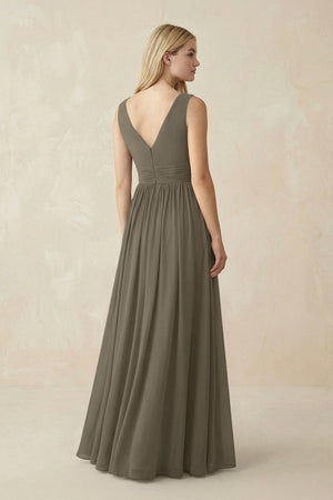 V-Neck Chiffon Pleated A-Line Bridesmaid Dress in Willow Green - KISS BRIDAL BRIDESMAID DRESSES