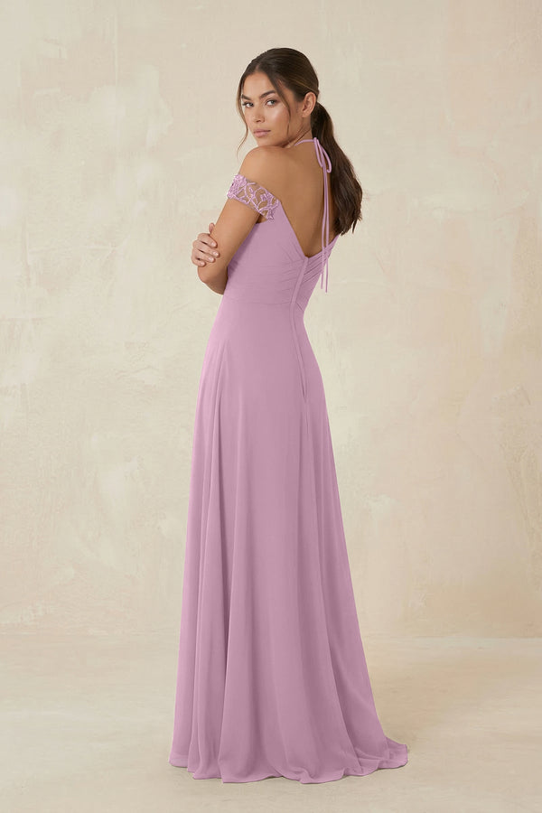 A-Line Off-the-Shoulder Chiffon Bridesmaid Dress in Wisteria - KISS BRIDAL BRIDESMAID DRESSES