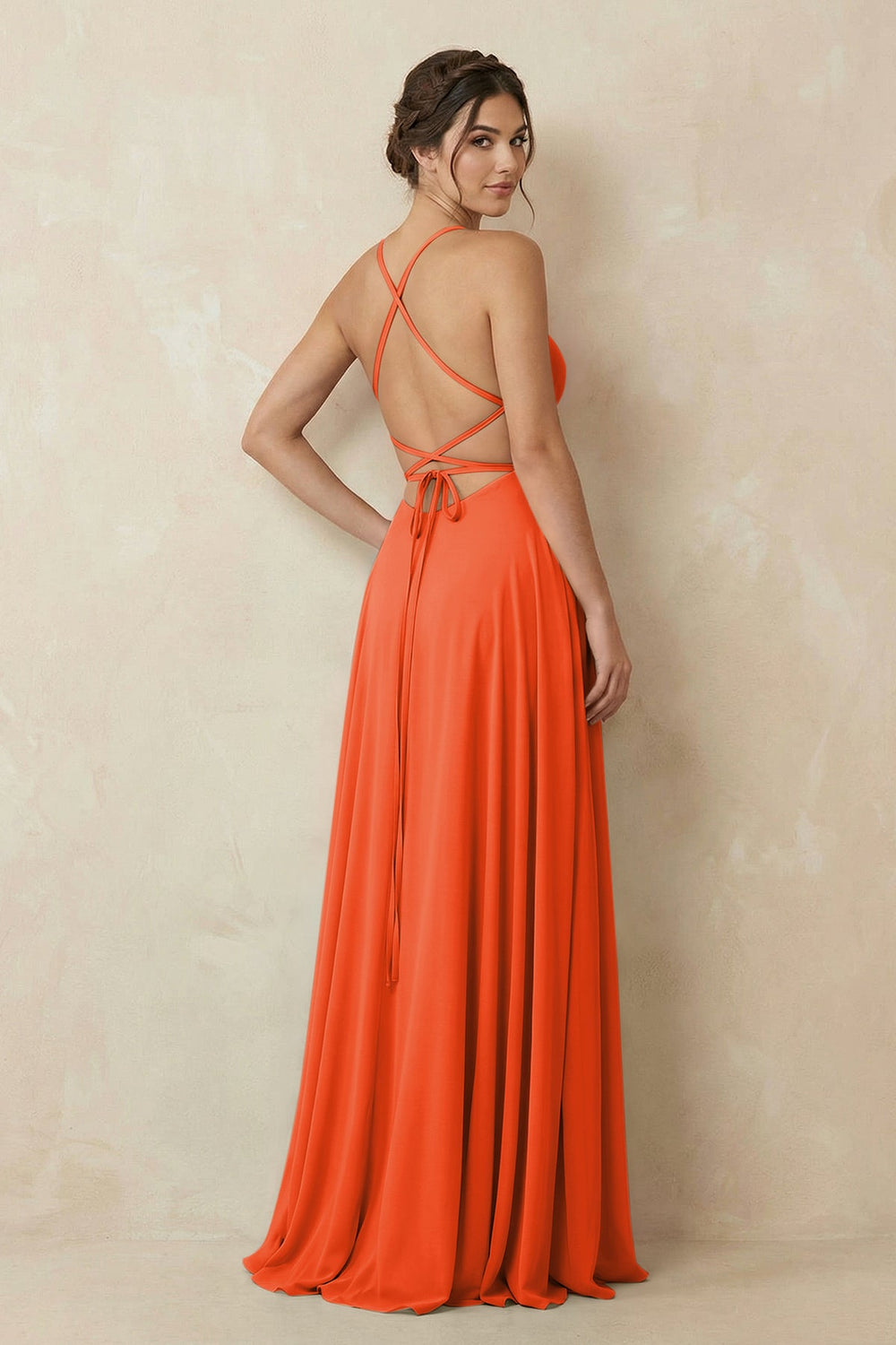 A-Line Chiffon Bridesmaid Dress With Slit in Cinnamon