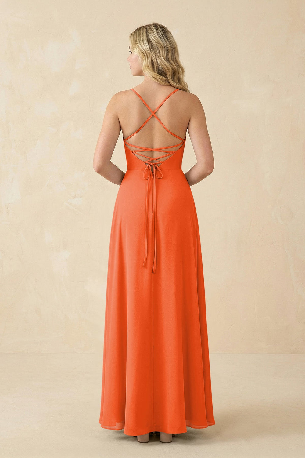 A-Line Chiffon Spaghetti Strap Bridesmaid Dress in Cinnamon