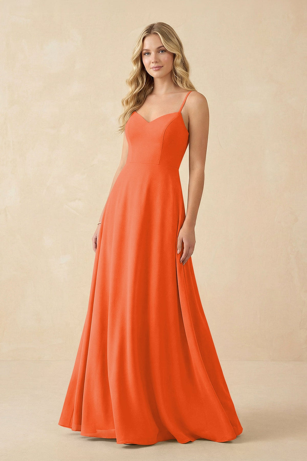 A-Line Chiffon Spaghetti Strap Bridesmaid Dress in Cinnamon