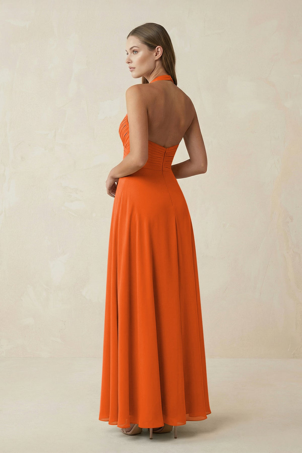 A-Line Pleated Chiffon V-Neck Bridesmaid Dress in Cinnamon