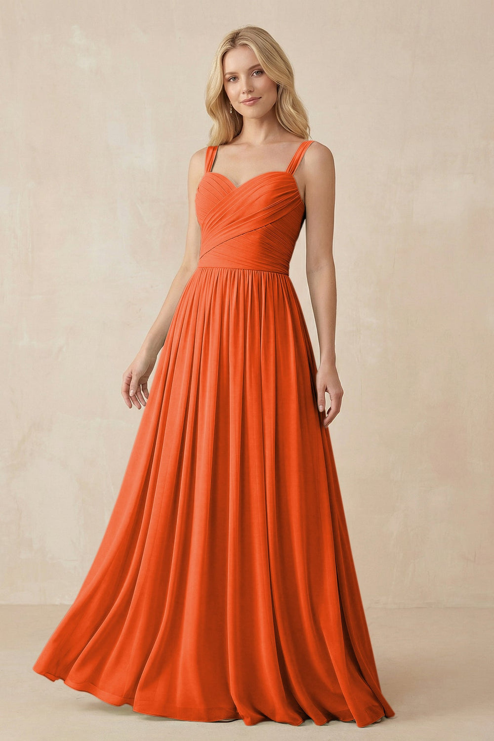 A-Line Pleated Long Chiffon Bridesmaid Dress in Cinnamon