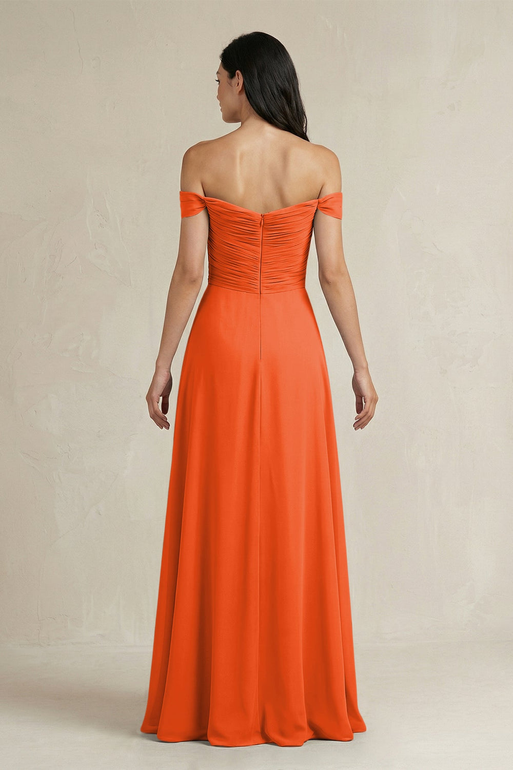 A-Line Pleated Off-the-Shoulder Chiffon Bridesmaid Dress in Cinnamon