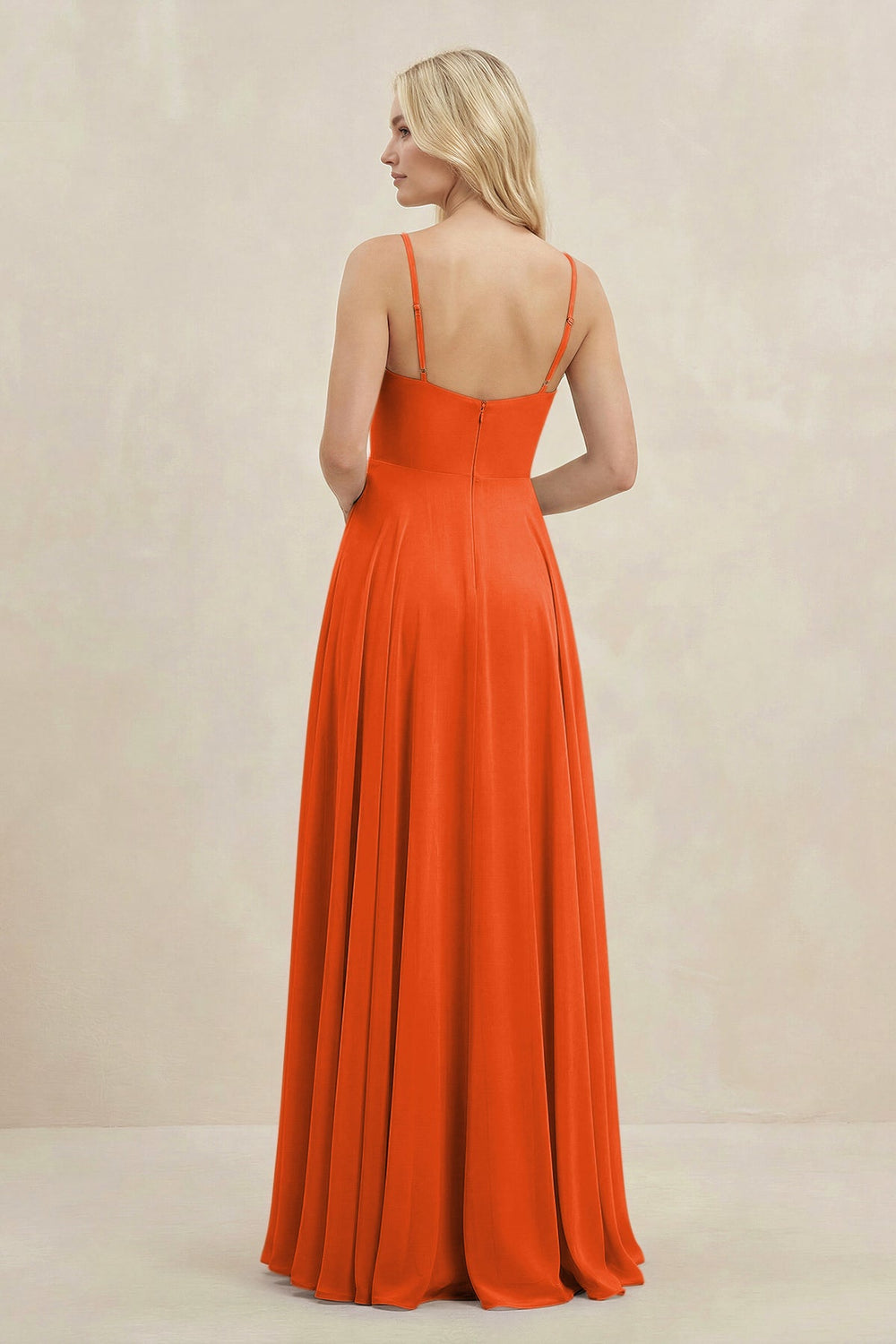 A-Line Spaghetti Strap Chiffon Bridesmaid Dress in Cinnamon