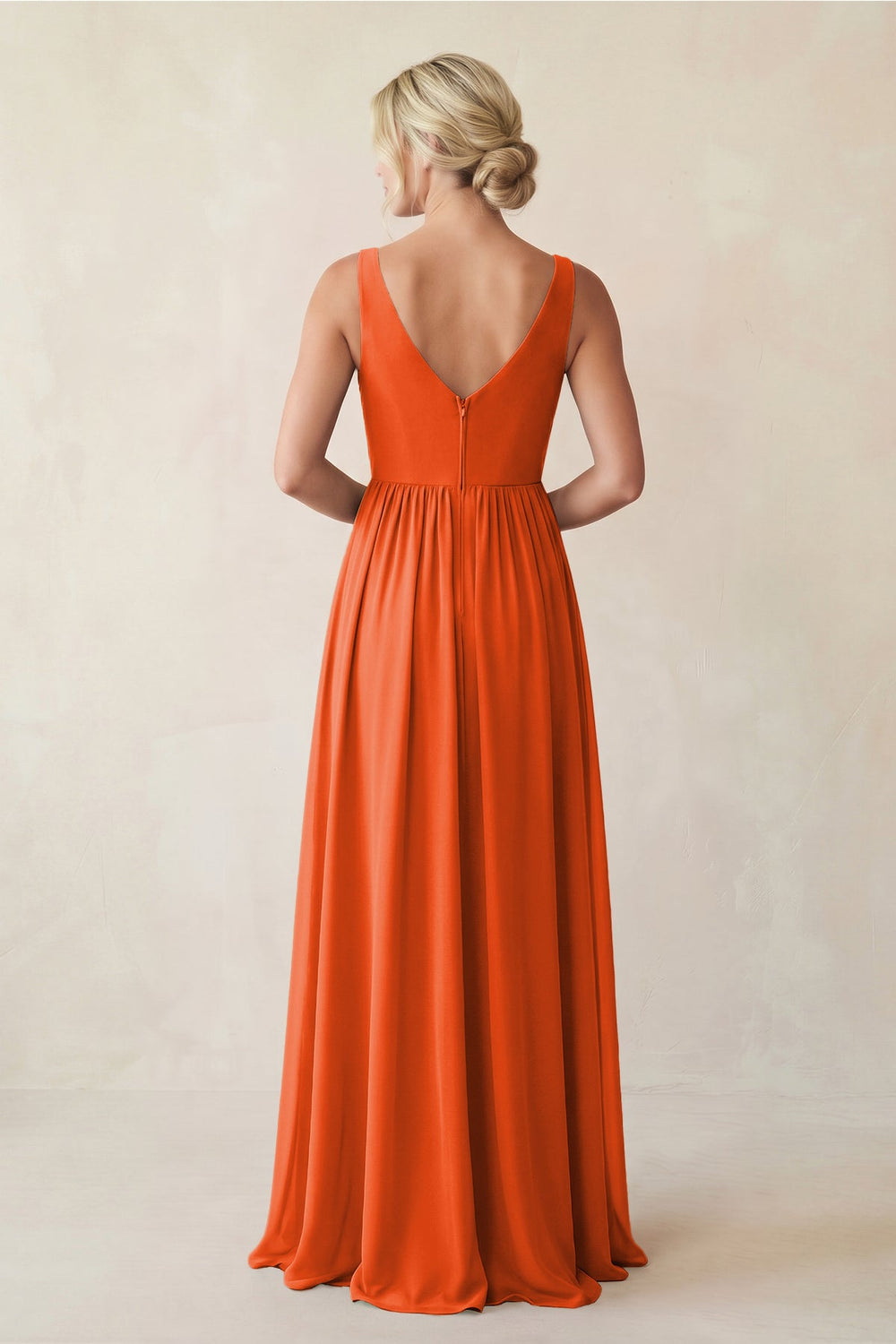 A-Line V-Neck Pleated Chiffon Bridesmaid Dress in Cinnamon