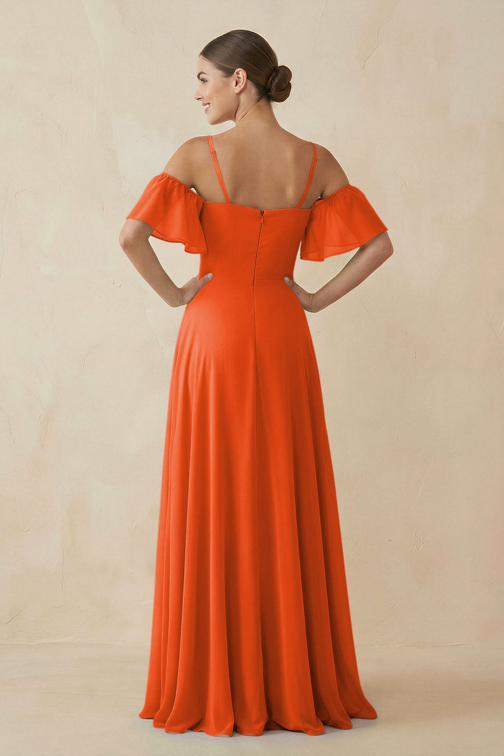 Off-the-Shoulder A-Line Chiffon Bridesmaid Dress in Cinnamon