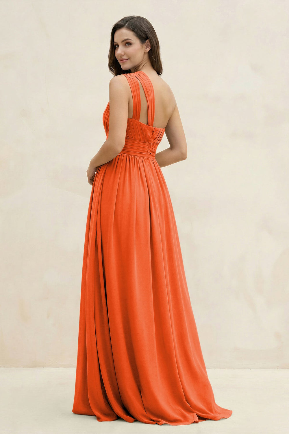 One-Shoulder Pleated A-Line Chiffon Bridesmaid Dress in Cinnamon