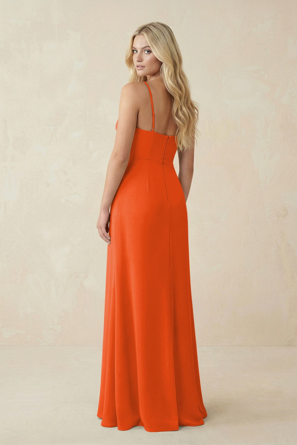 Ruched Sheath Spaghetti Strap Chiffon Bridesmaid Dress in Cinnamon
