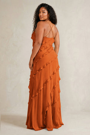 Cinnamon Spaghetti Straps Sheath Stain Ruffled Bridesmaid Dress (4) | KISSBRIDAL[sizeplus]