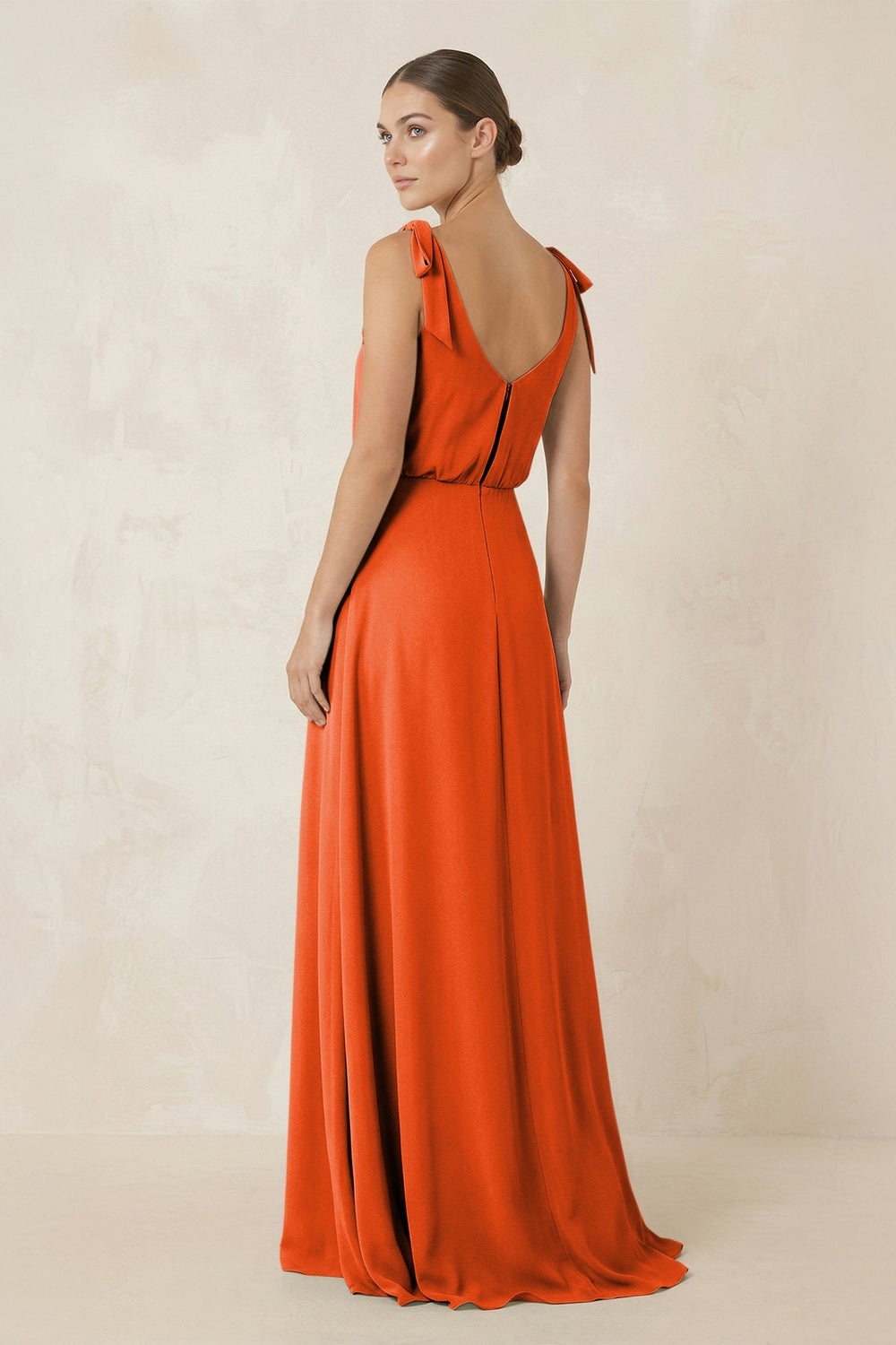 V-Neck A-Line Chiffon Bridesmaid Dress in Cinnamon