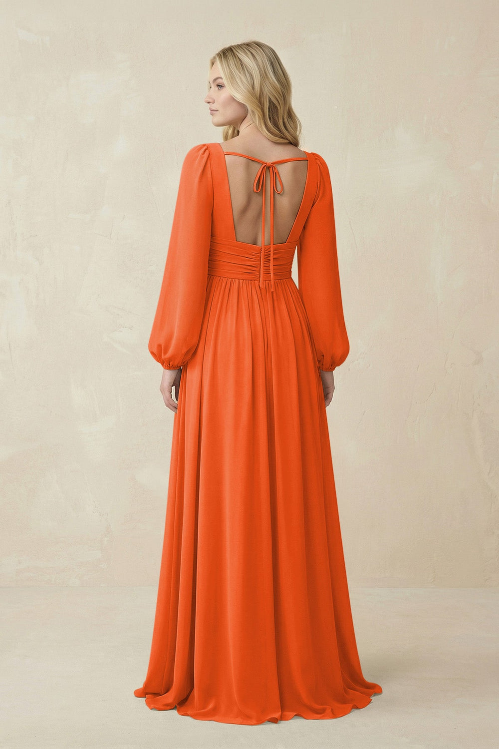 V-Neck Long Sleeve A-Line Chiffon Bridesmaid Dress in Cinnamon