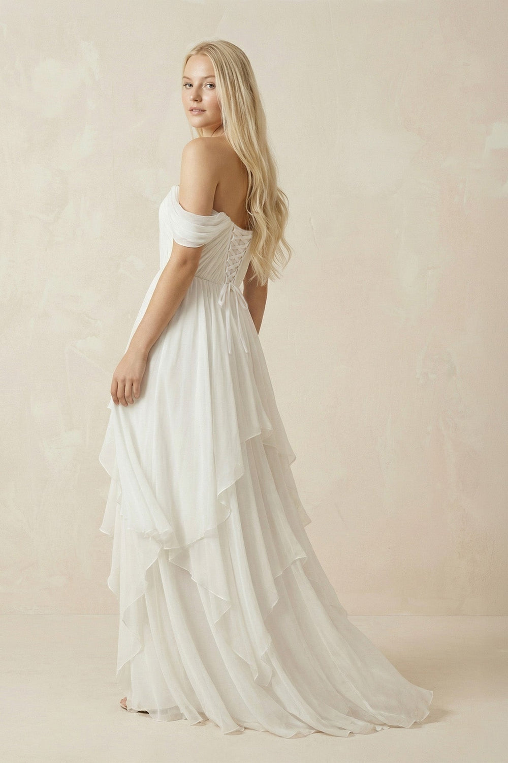 Off-the-Shoulder Asymmetric Chiffon A-Line Wedding Dress