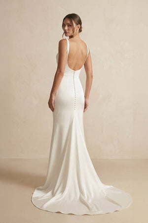 Cowl Neck Mermaid Satin Wedding Dress in Ivory - KISS BRIDAL Wedding Dresses