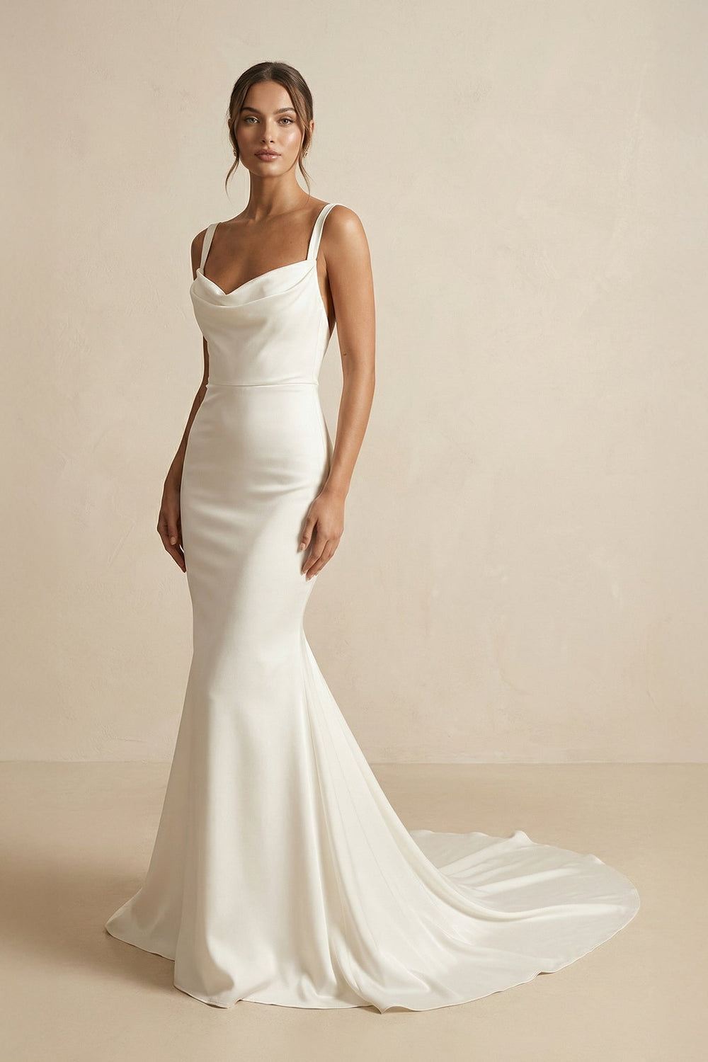 Cowl Neck Mermaid Satin Wedding Dress in Ivory