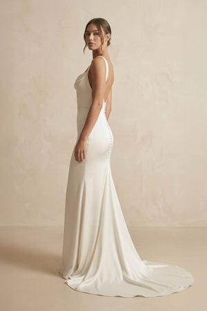 Cowl Neck Mermaid Satin Wedding Dress in Ivory - KISS BRIDAL Wedding Dresses