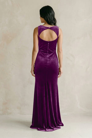 Cowl Neck Mermaid Velvet Bridesmaid Dress in Amethyst - KISS BRIDAL Bridesmaid Dresses
