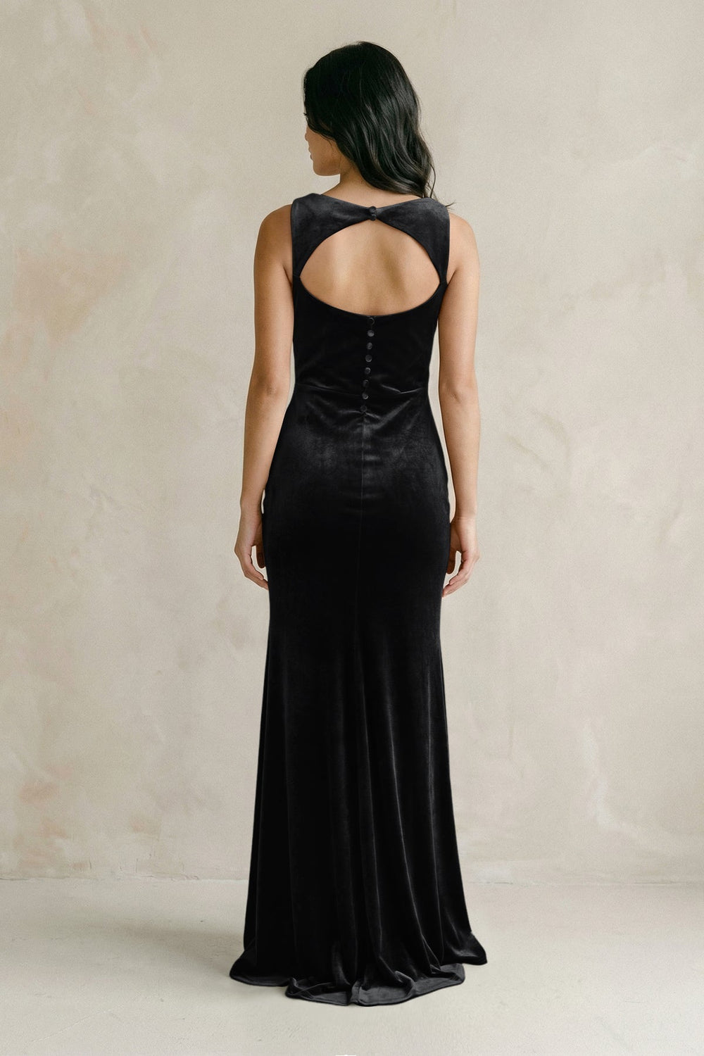 Cowl Neck Mermaid Velvet Bridesmaid Dress in Black