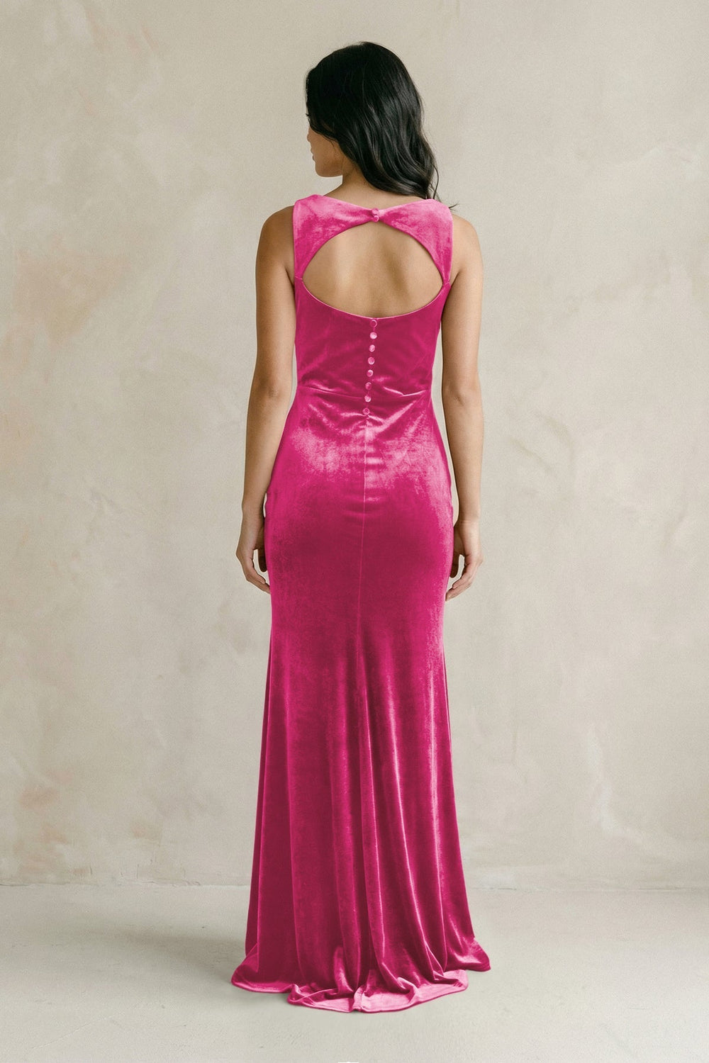 Cowl Neck Mermaid Velvet Bridesmaid Dress in Bon Bon Pink