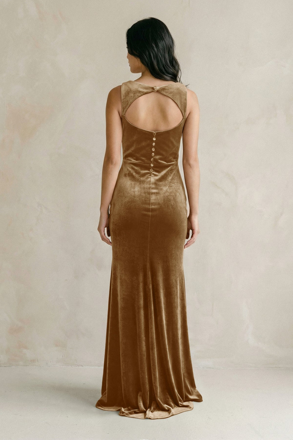 Cowl Neck Mermaid Velvet Bridesmaid Dress in Bronzer