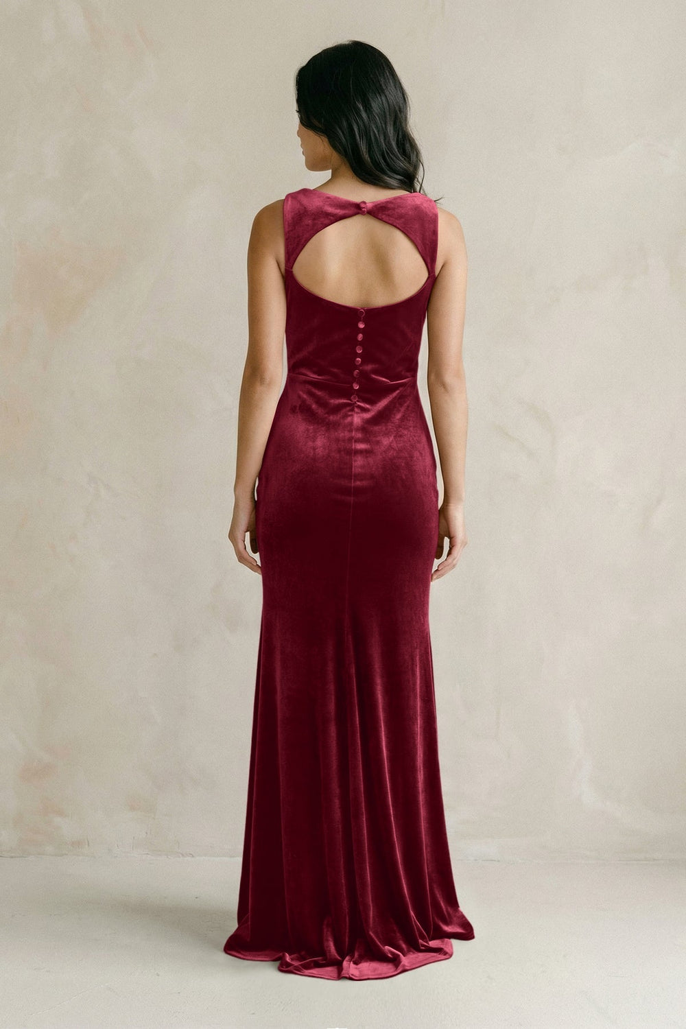 Cowl Neck Mermaid Velvet Bridesmaid Dress in Burgundy