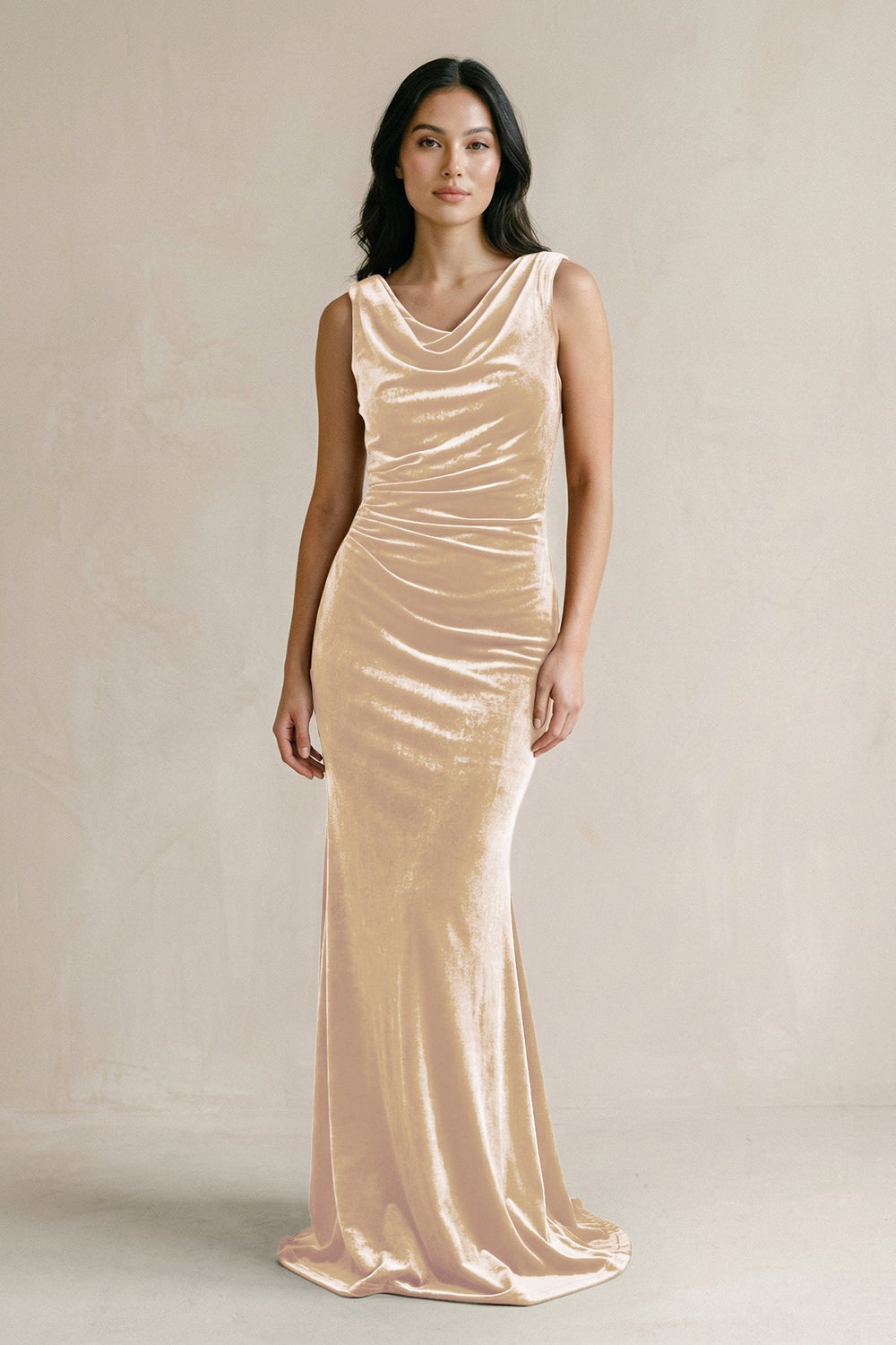 Cowl Neck Mermaid Velvet Bridesmaid Dress in Champagne