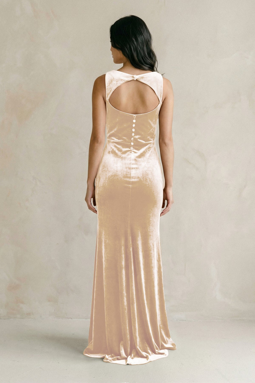 Cowl Neck Mermaid Velvet Bridesmaid Dress in Champagne