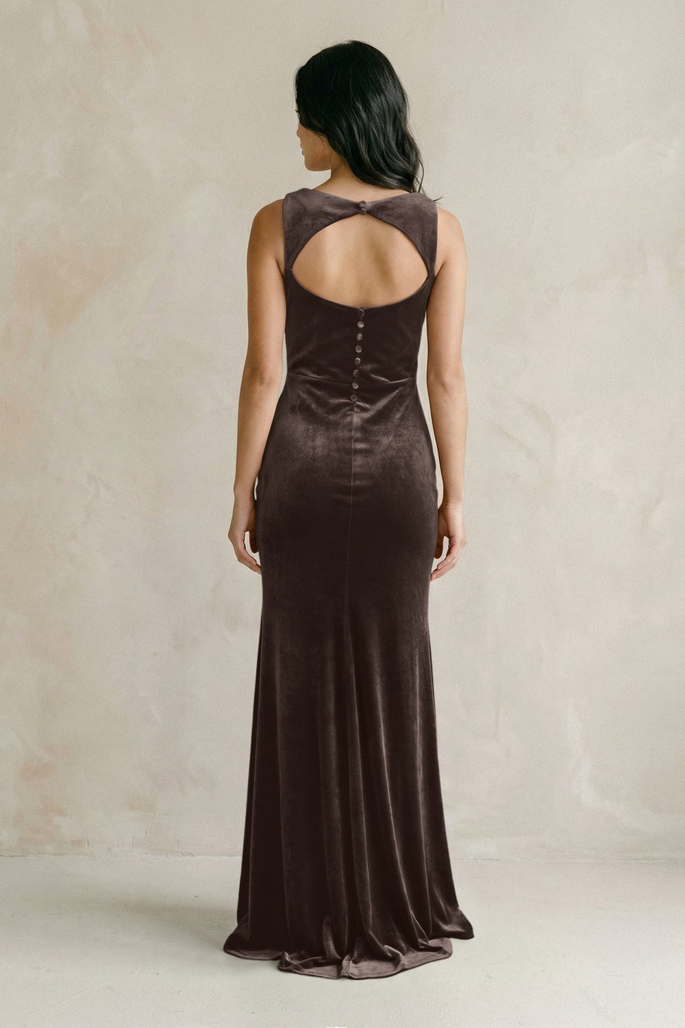 Cowl Neck Mermaid Velvet Bridesmaid Dress in Chocolate