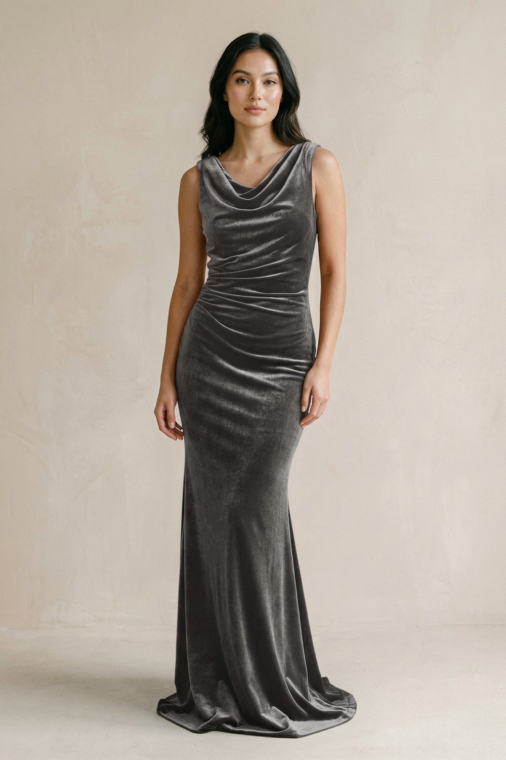 Cowl Neck Mermaid Velvet Bridesmaid Dress in Frost