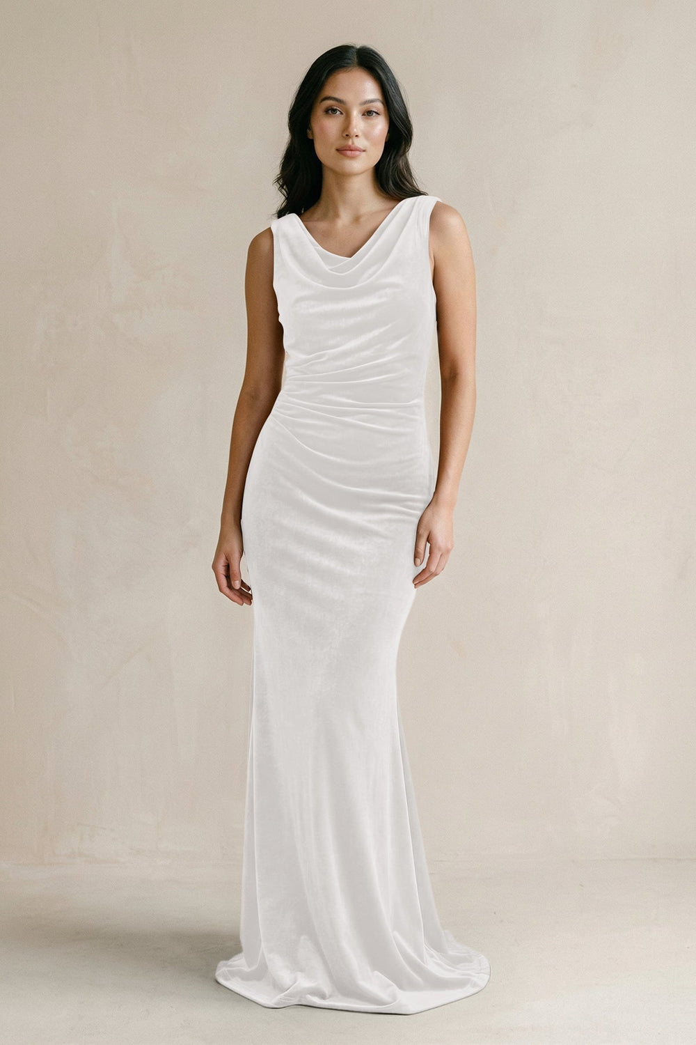 Cowl Neck Mermaid Velvet Bridesmaid Dress in Ivory