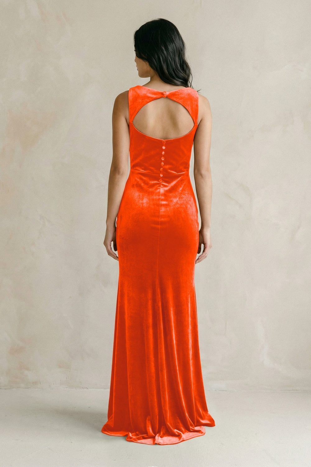 Cowl Neck Mermaid Velvet Bridesmaid Dress in Orange
