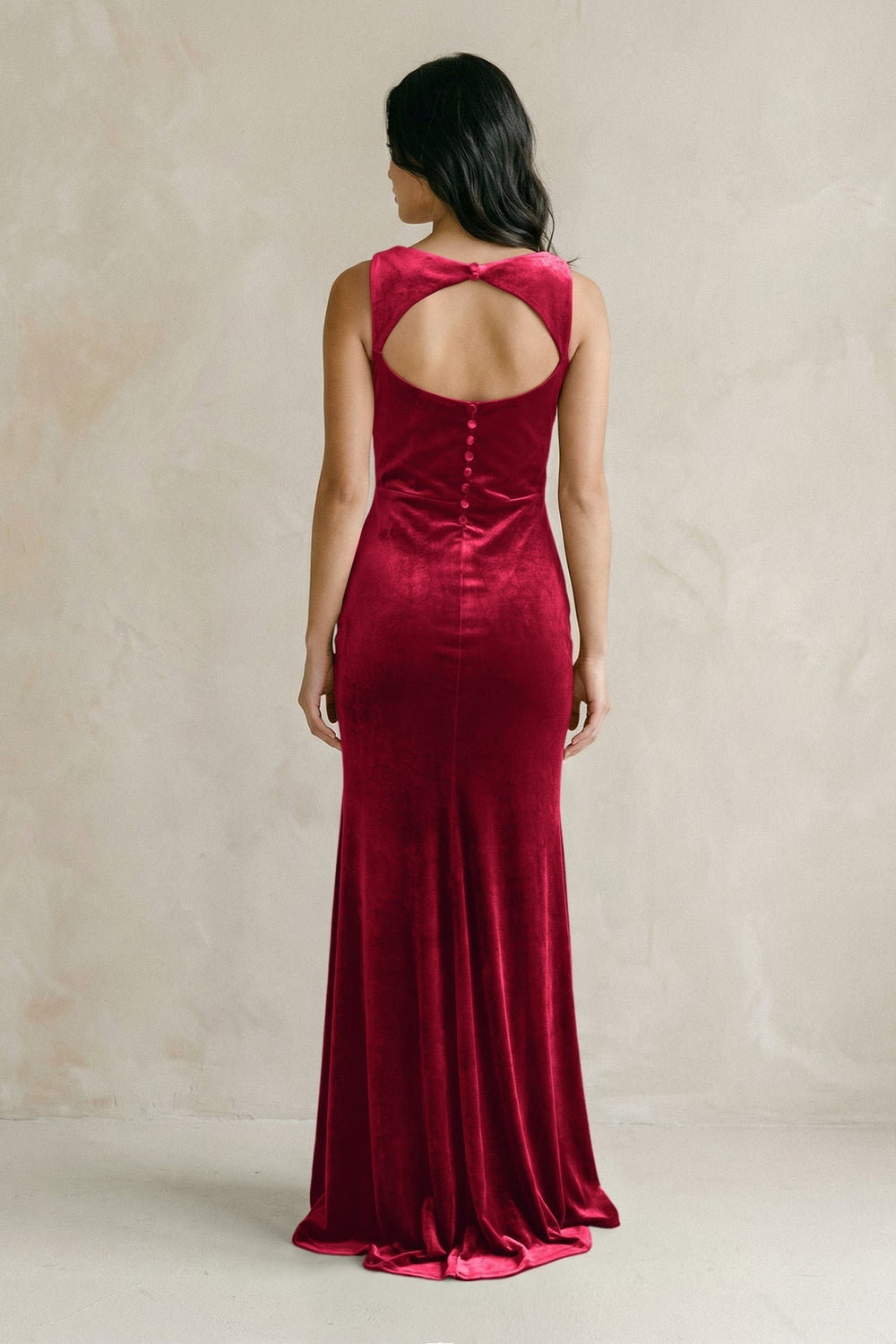 Cowl Neck Mermaid Velvet Bridesmaid Dress in Ruby Red