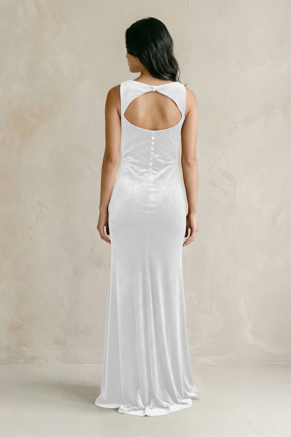 Cowl Neck Mermaid Velvet Bridesmaid Dress in White