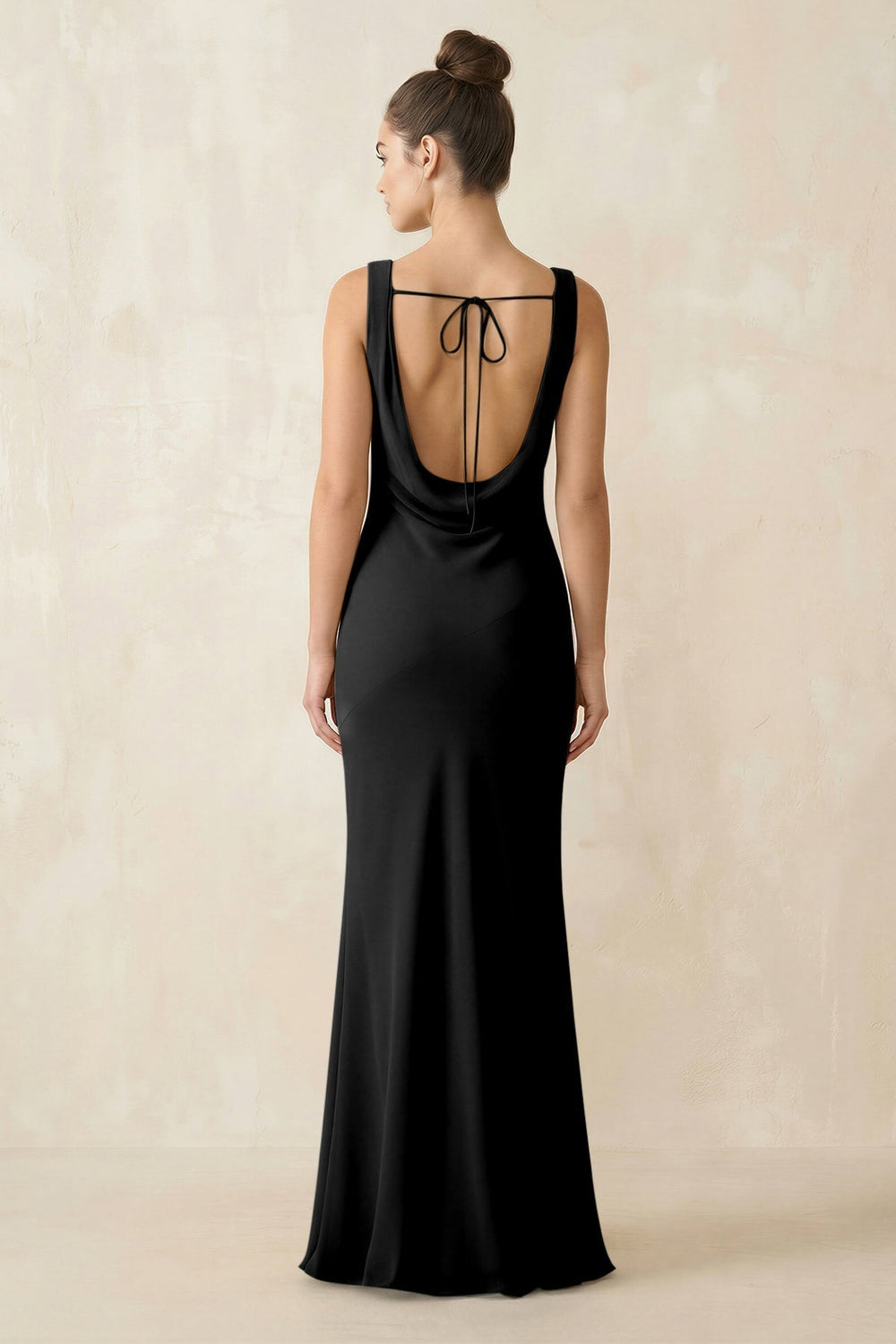 Cowl Neck Sheath Chiffon Bridesmaid Dress in Black