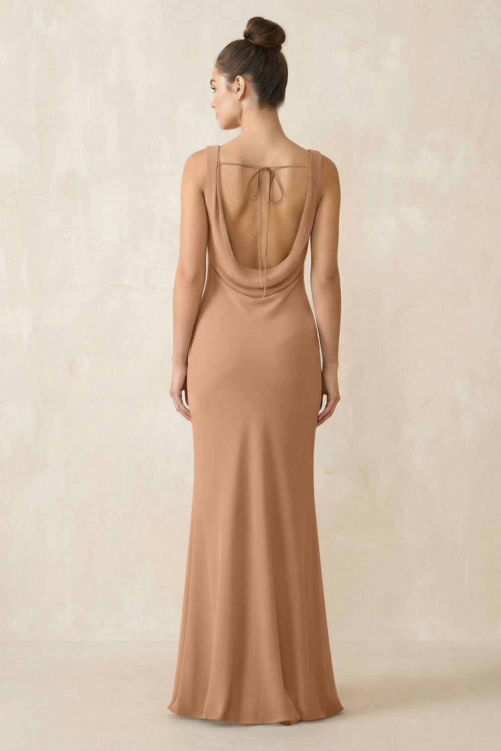Cowl Neck Sheath Chiffon Bridesmaid Dress in Bronzer