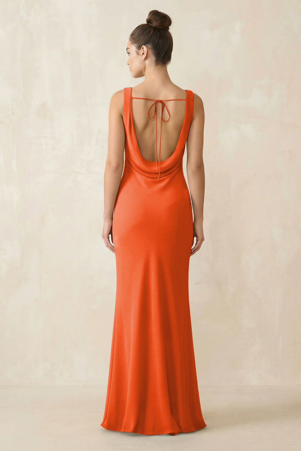 Cowl Neck Sheath Chiffon Bridesmaid Dress in Cinnamon