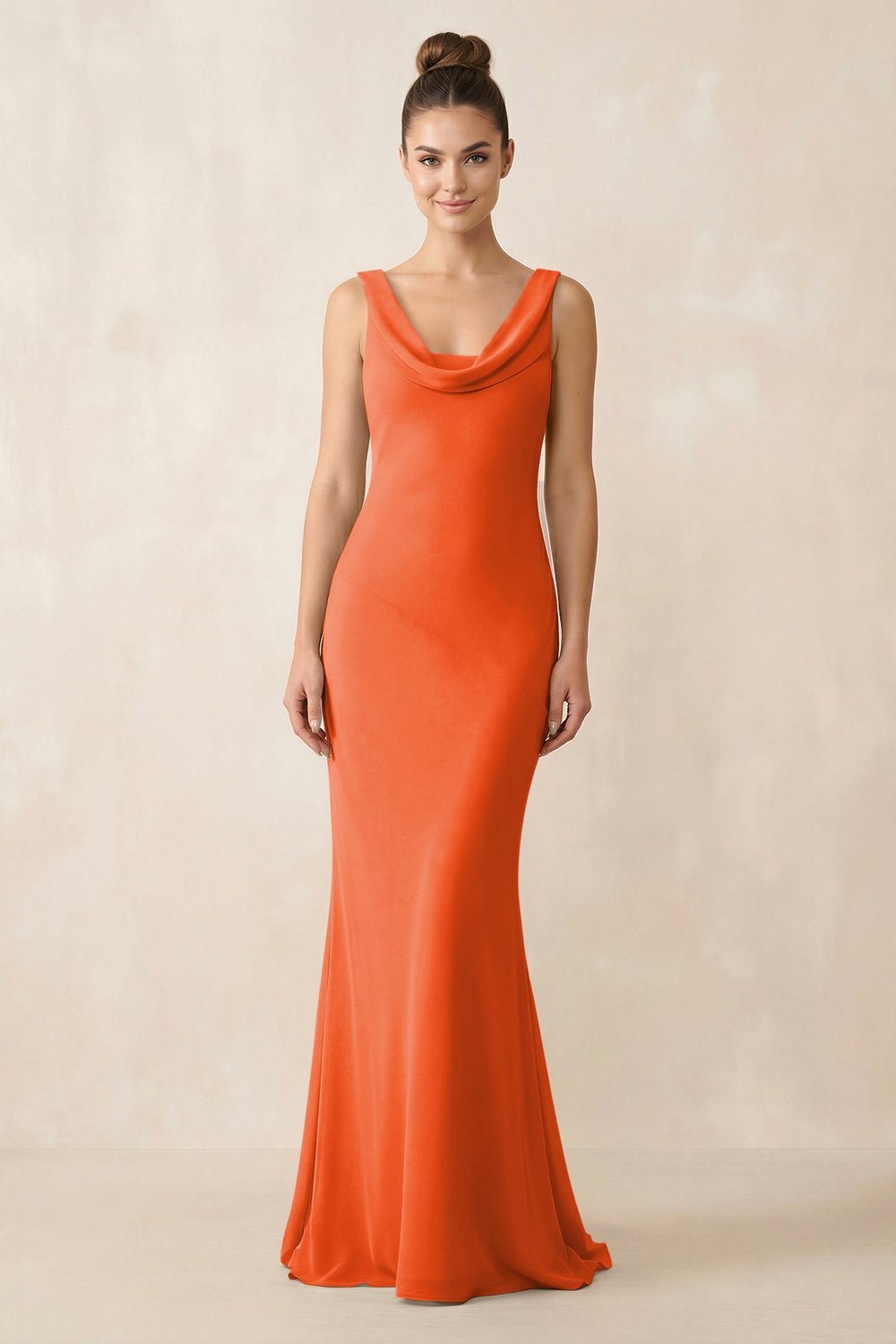 Cowl Neck Sheath Chiffon Bridesmaid Dress in Cinnamon