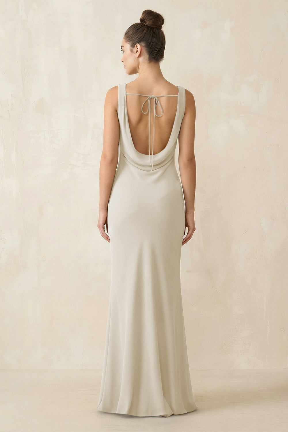 Cowl Neck Sheath Chiffon Bridesmaid Dress in Dove Gray