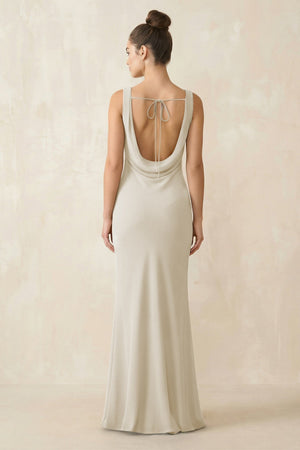 Cowl Neck Sheath Chiffon Bridesmaid Dress in Dove Gray - KISS BRIDAL Bridesmaid Dresses