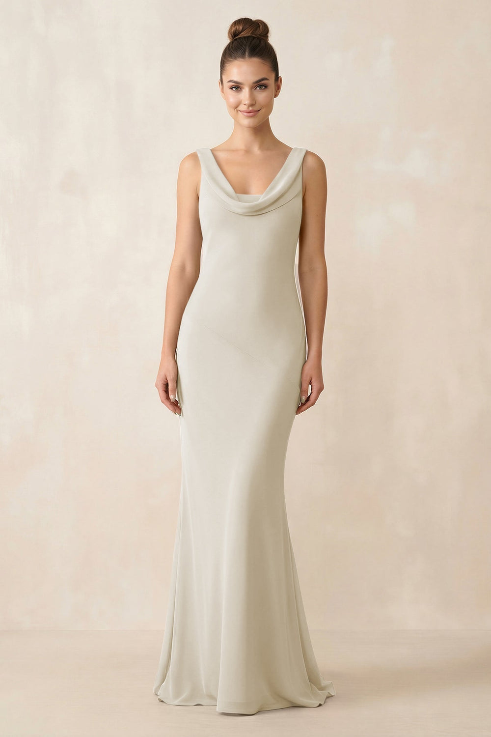 Cowl Neck Sheath Chiffon Bridesmaid Dress in Dove Gray