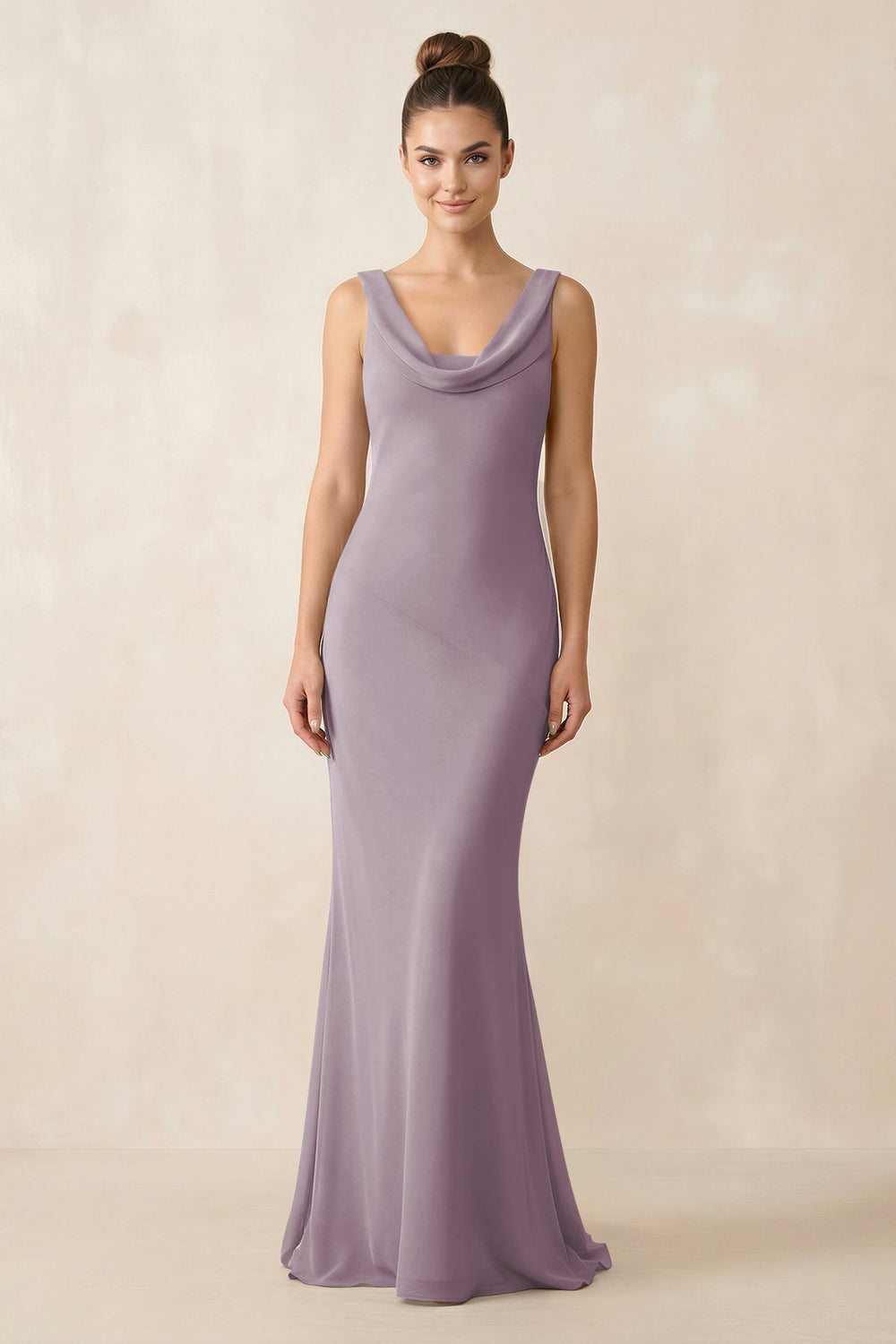 Cowl Neck Sheath Chiffon Bridesmaid Dress in Dusk