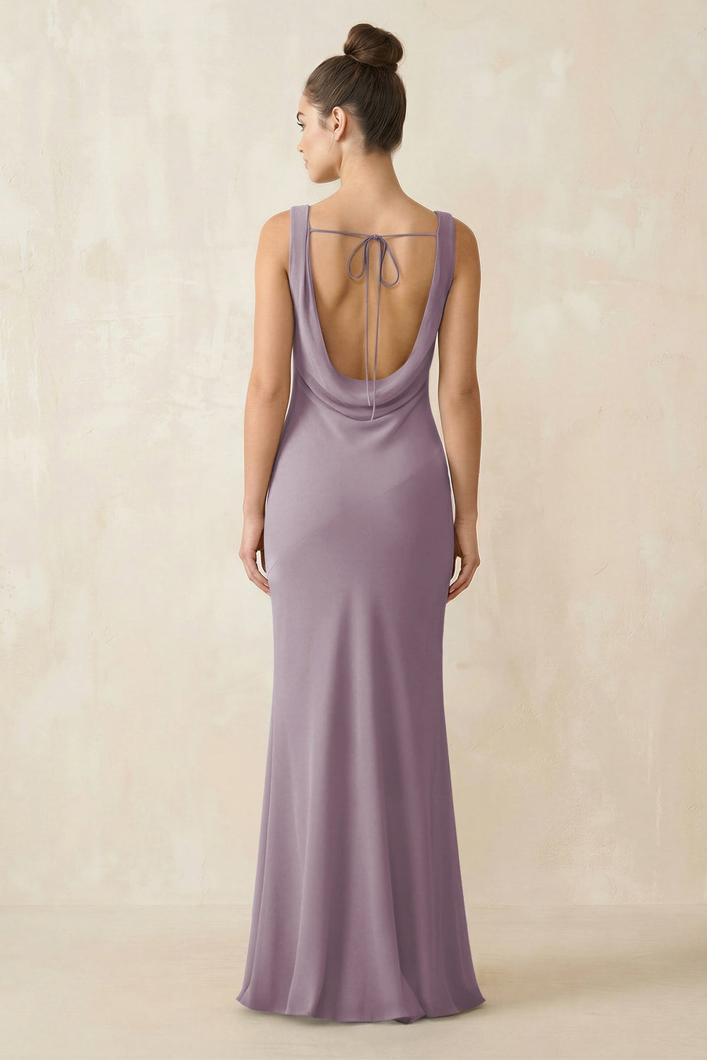 Cowl Neck Sheath Chiffon Bridesmaid Dress in Dusk