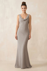 Cowl Neck Sheath Chiffon Bridesmaid Dress in Frost - KISS BRIDAL Bridesmaid Dresses