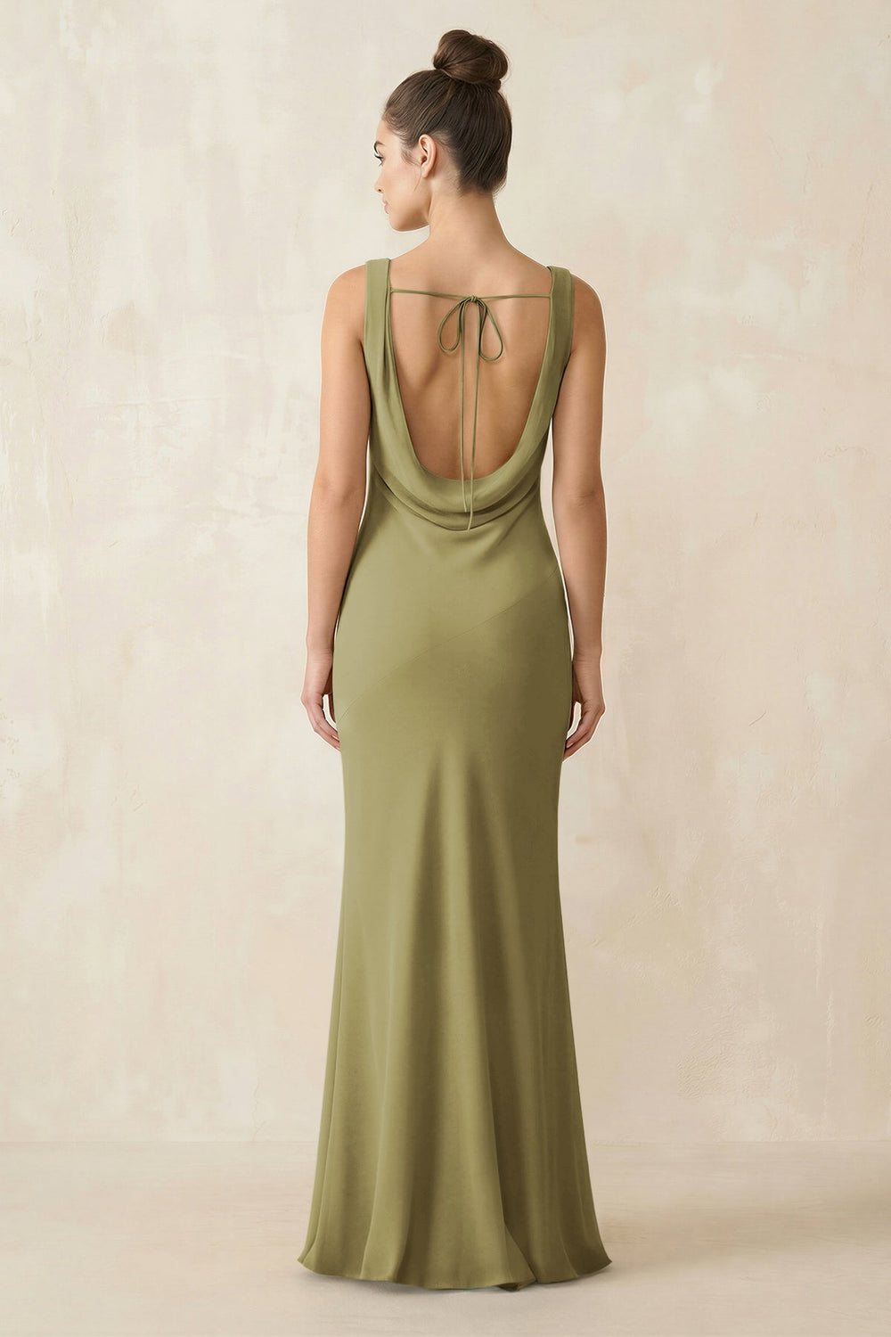 Cowl Neck Sheath Chiffon Bridesmaid Dress in Moss Green