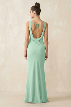 Cowl Neck Sheath Chiffon Bridesmaid Dress in Pale Pistachio (2) | KISSBRIDAL
