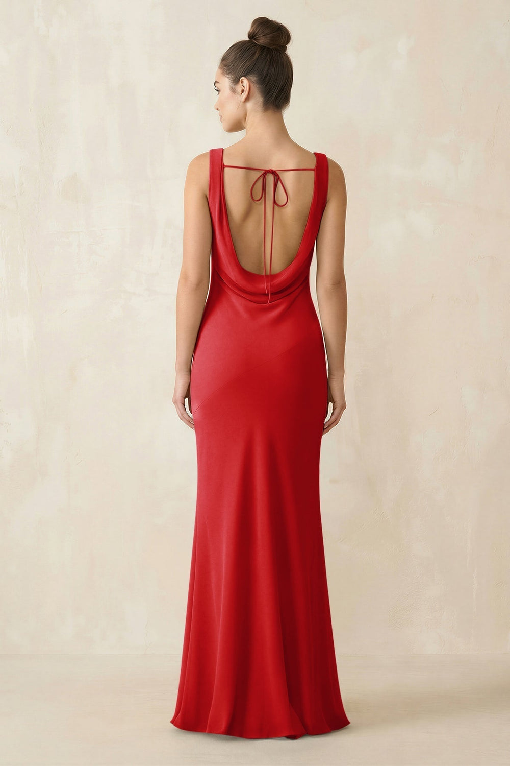 Cowl Neck Sheath Chiffon Bridesmaid Dress in Ruby Red