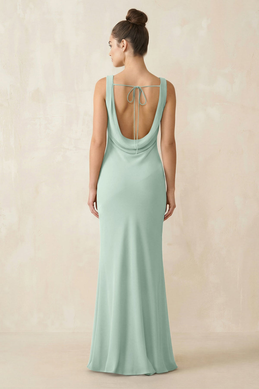 Cowl Neck Sheath Chiffon Bridesmaid Dress in Sage
