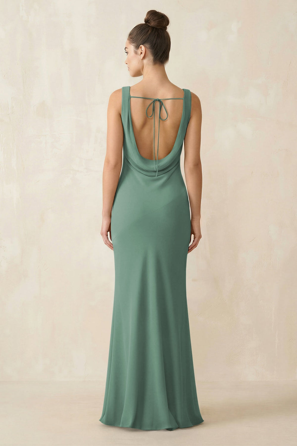 Cowl Neck Sheath Chiffon Bridesmaid Dress in Sea Glass